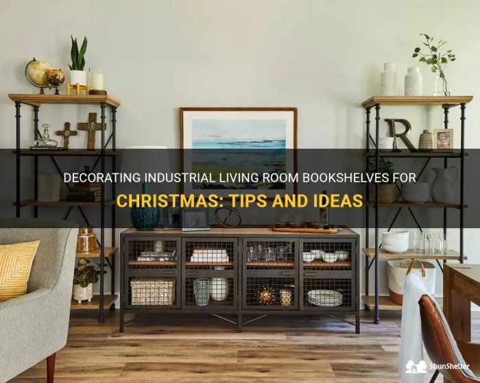 How to decorate industrial living room bookshelves christmas