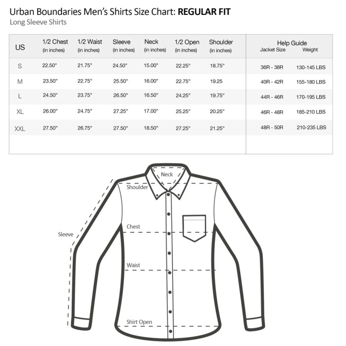 Men's dress shirts sizes chart