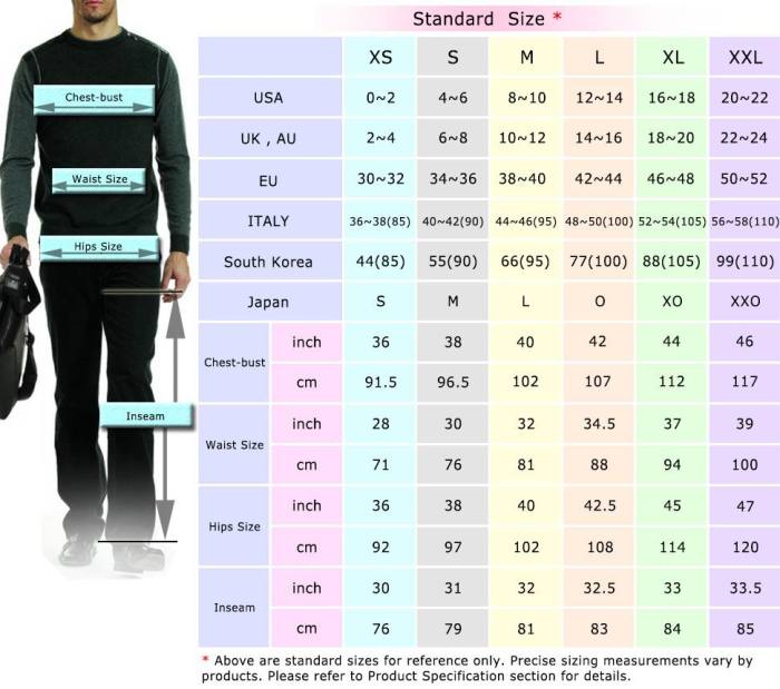 Men's dress shirts sizes chart