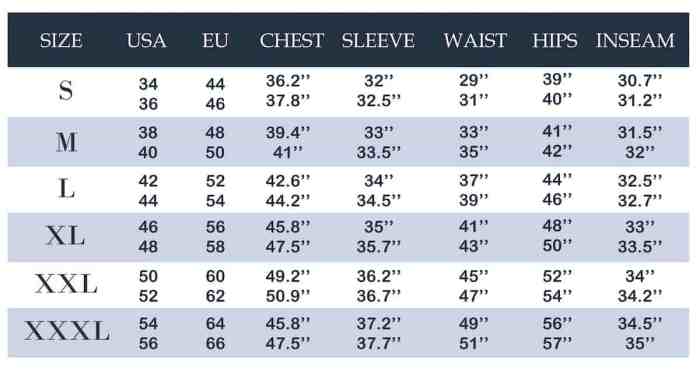 Mens dress shirt sizes conversion